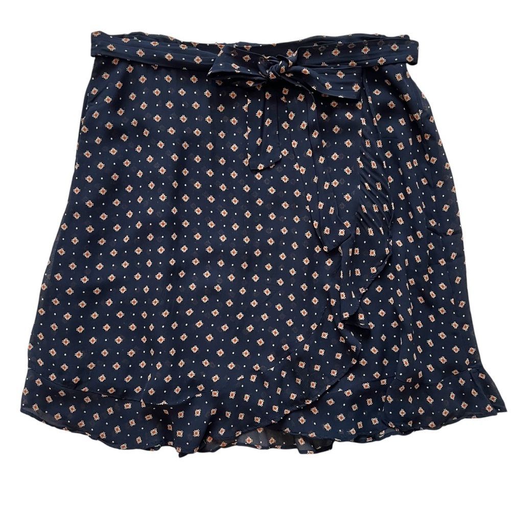 By‎ Anthropologie Faux Wrap Navy Blue Aztec Geometric Pull On Elastic Skirt SZ L